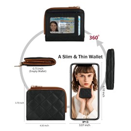 Sunpour Small Wallets Woman RFID Bifold Wallet Women Slim Card Wallets for Women with Zipper Coin Pocket, 2 Id Windows (Black&Brown)