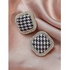 Statement Earrings for Women Vintage Checkered Black and White Rhinestone