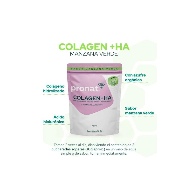 PRONAT | Colágeno Hidrolizado + Ácido Hialurónico, Suplemento Alimenticio, Sabor