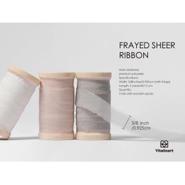 Vitalizart Frayed Sheer Ribbon Set 3/8 Inch Organza Silk Ribbons for Gift Wrapping Flower Bouquet Wedding Invitations Bridal Shower Party Decor Hair Craft 15 Yards Cream & Nude