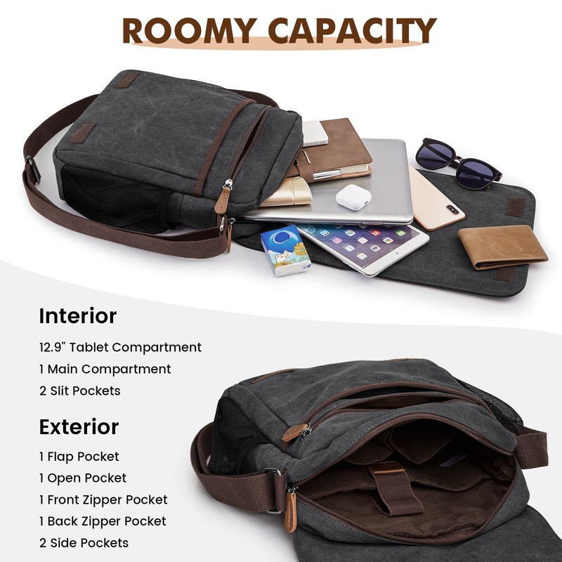 S-ZONE Medium Messenger Bag with 12.9 Inch Tablet Compartment Men