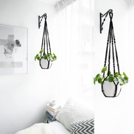 Mkono Mkono Macrame Plant Hanger Indoor Hanging Planter Basket with Wood Beads Decorative Flower Pot Holder No Tassels for Indoor Outdoor Boho Home Decor 35 Inch, Black, Set of 2 (POTS NOT Included)