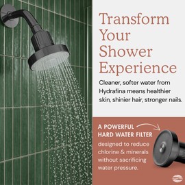 HYDRAFINA Filtered Shower Head for Hard Water | Reduce Chlorine & Heavy Metals for Improved Skin & Hair Health | High Pressure Water Softener Shower Head [Black]