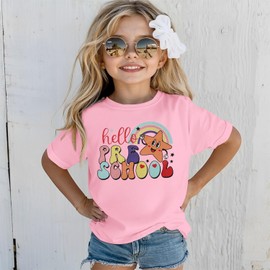 SOFEON Toddler Girl Kindergarten Shirt Hello Preschool T-Shirt Star Rainbow First Day of School Shirts Preschool Summer Tees(Pink,4T(110))