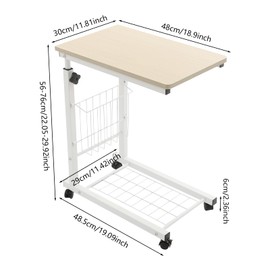Mobile Bed Side Table, Adjustable Height Standalone Table Laptop Desk Sofa Side Counter Table w/Wheels, Rolling Overbed Bedside Tray Table for Home Office Bedroom Living Room Study Room (White Maple)