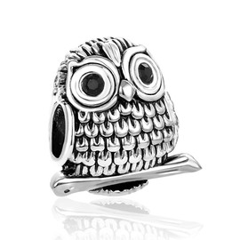 MiiFort Owl Charm for Bracelets Women Cute Charm Cute Owl Bird Animal, Black Crystal