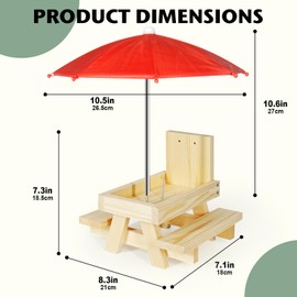 Squirrel Feeder with Umbrella Squirrel Table Feeder with Sturdy Squirrel Feeder with Corn Cob and Peanut Tray Holder Sturdy with Solid Structure Easy to Install (Wood)