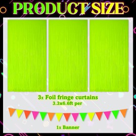 3 Pack Glow in The Dark Foil Fringe Curtains with Banner, Neon Birthday Party Decorations 9.9 x 6.6 ft Fluorescent Macaron Yellow Glow in The Dark Backdrop Party Decorations Supplies
