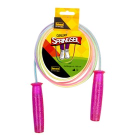 Idena 40198 Skipping Rope with Sparkling Nub Handles for Children, in Colourful Colours, Length 1.9 m, for Leisure Sports, for Movement Games and Various Tricks