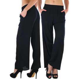 ToBeInStyle Women's Gauze Palazzo Crinkle Pants - Black - Small