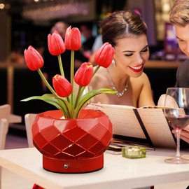 AMWGIMI Birthday Gifts for Women,Red Tulips Flower Home Decor Touch Table Lamp,3-Colour Dimming Rechargeable Cordless Battery Powered Small Night Light for Festival Housewarming Gifts for Mom