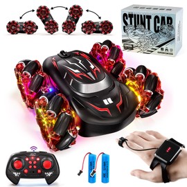 TOPMVP 2.4GHz RC Stunt Car,4WD Double-Sided Gesture Sensing RC Cars,360°Flips Remote Control Car with Lights and Music for Boys Kids Birthday Gifts Age 6-12 Year Old (Red