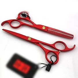 Barber scissors 5.5 Inch Red Paint Hairdressing Scissors Thin Straight Handle Hairdresser Professional Hairdressing Set Scissors