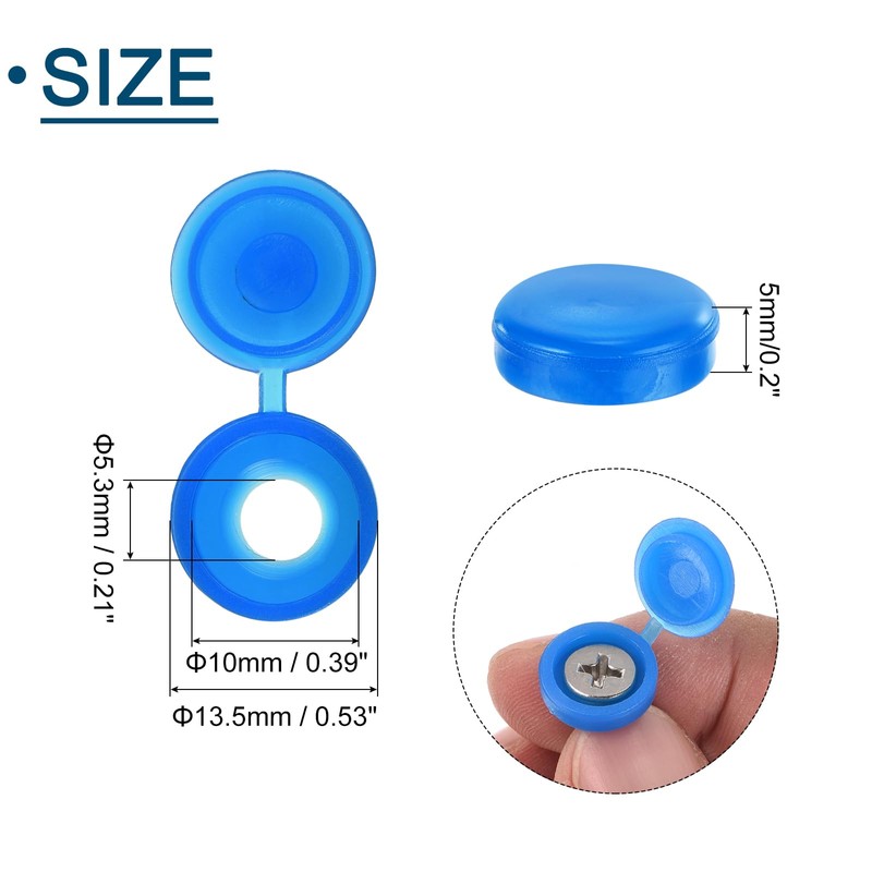 uxcell 100Pcs Blue Screw Cap Covers, PVC Hinged Screw Cover
