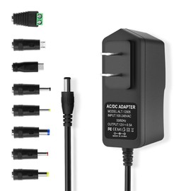 DC Power Supply Adapter 12V 0.5A Cord Replacement 6W AC Adapter 100-240V AC to DC 12V 500mA Power Cord, 5.5mm x 2.5mm Barrel Plug, 8 Tips