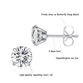 FOSIR 6 Pairs CZ Stud Earrings Set, Men Women Stainless Steel Cubic Zirconia Earrings, 3-8mm