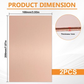 MIGUBIGU Pack of 2 Copper Sheet 1 mm x 200 mm x 100 mm, Copper Plates, Copper Tape, Copper Sheet for Jewellery Making, DIY Crafts, Circuit Board Experiments, No Scratches, Good Heat Transfer