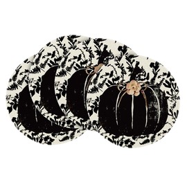 Artoid Mode Black Floral Pumpkin Round Fall Placemats Set of 4, 14 Inch Thanksgiving Round Table Mats for Dining Decoration