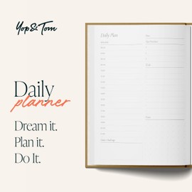 Yop & Tom Daily Planner - Productivity Planner with Flower Vase Illustration - Weekly and Daily Organizer with Time Slots