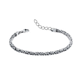 LeCalla 925 Sterling Silver Byzantine Bracelet for Women | Italian 4MM Square Handmade Classic Antique Byzantine Link Chain Bracelet 7.5 Inches, Made in Italy