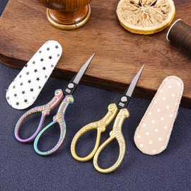 Premium Small Craft Scissors with Beautiful Decos - Comfortable Handles and Sharp Tips for Crochet, Embroidery, and Sewing - Includes Protective Cover