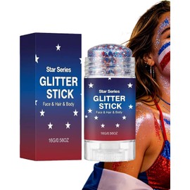 Brillo Facial Patriótico Larga Duración Impermeable Americana Barra de Purpurina , Blanca y Azul para Mujeres Niños Niñas Hombres del Día de la Independencia Desfiles
