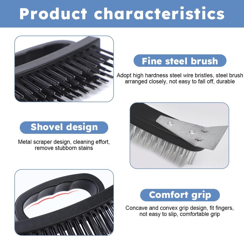 Wire Brush Set, 2 Pcs Steel Brush with Ergonomic Handle