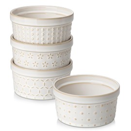 MALACASA Ramekins 8 Oz Oven Safe, Ceramic Creme Brulee Souffle Dishes, Pudding Custard Cups Ramekin For Baking, Small Dipping Sauce Bowls, Set of 4, Microwave and Dishwasher Safe, Arctic White