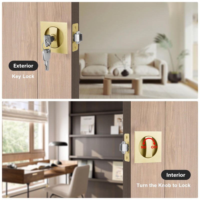 Malimali Pocket Door Lock, Pocket Door Hardware Square Door Lock