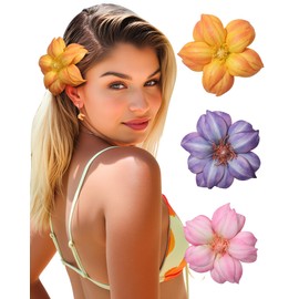 Molans 3Pcs Hawaiian Flower Hair Clips for women - 4 Inches Artificial Flower Clips, Plumeria Hibiscus Hair Clips Floral Hair Barrettes for Vacation Beach Party