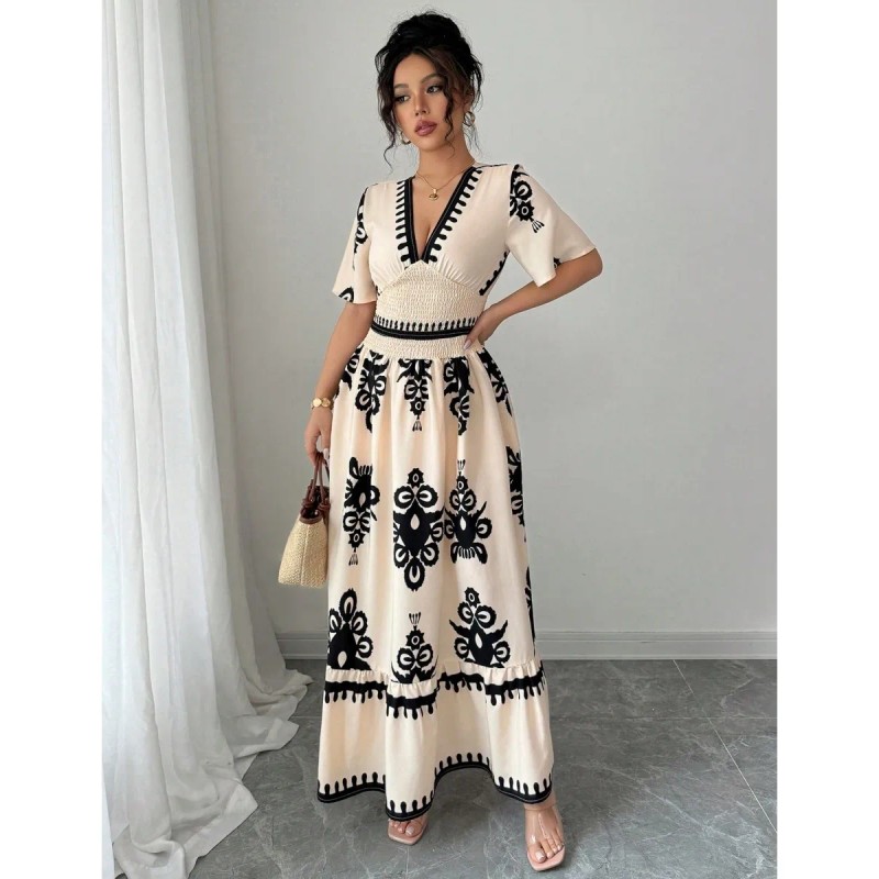Vestido Casual De Mujer Con Estampado Floral Y Cuello En