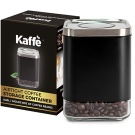 Kaffe Glass Coffee Canister (8oz) w/Airtight Lid - Click to Release Seal - BPA Free Glass & Stainless Steel - Elegant Kitchen Storage Container for Coffee, Nuts, Rice, Flour, Sugar, Tea, Cereal