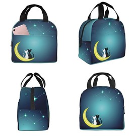 Lunch Bag, Cold Insulated, Cat Pattern, Starry Sky, Moon, Moon, Bento Bag, Insulated, Waterproof, Leak Proof, Large Capacity, Large Capacity, Lunch Bag, Handbag, Kids, Men's, Women's, Tote Bag,
