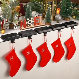 popamaz Christmas Stocking Holders for Mantle, Weighted Stocking Hangers, Christmas Stocking Hooks for Tables Window Fireplace Mantle Decoration(Black,7PCS)