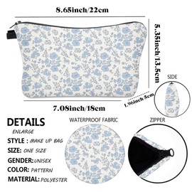 FITINI Makeup Bag Travel Small Portable Cosmetic Organizer Pouch for Women Zipper Waterproof Clutch Toiletry Storage,Floral Blue