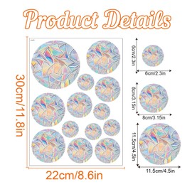 Wenrescry Pack of 65 Round Window Stickers, Rainbow Suncatcher, Anti-Collision Bird Protection Stickers for Windows & Glass, Prism Window Film with Electrostatic Adsorption