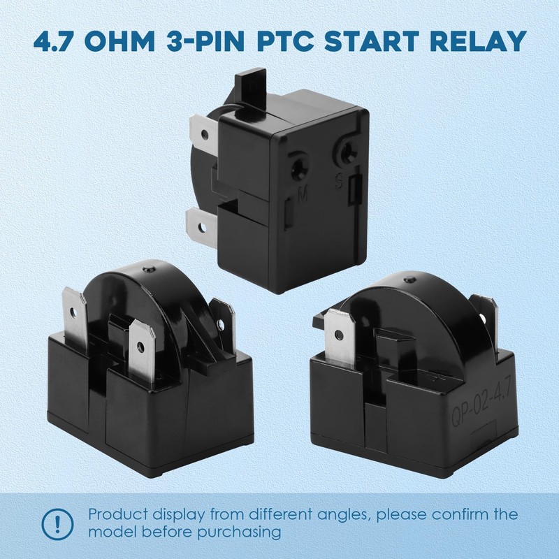 Refrigerator Starter Relay Set, 3 Pin 4.7 Ohm PTC Fridge