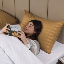 BedLooms Ochre Pillow Cases 2 Pack - 100% Microfiber Envelope Closure Stripe Pillow Cases 50x75cm Premium Hotel Quality Anti Allergy Pillow Cover