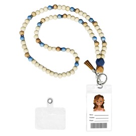 Lanyard for ID Badges and Keys - Wood Beaded Lanyards, Fashinable Holder, Necklace Chain Nurse Accessories Work Jewelry Keychain for Women, Super Soft & Comfortable, Teacher Gift (Grey White Diamond)