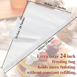Piping Bags 24 Inch, Large Piping Bags Disposable 100PCS, Pastry Icing Bags Thickened Non-Slip and Anti-Burst, Tipless Piping Bags for Royal Icing