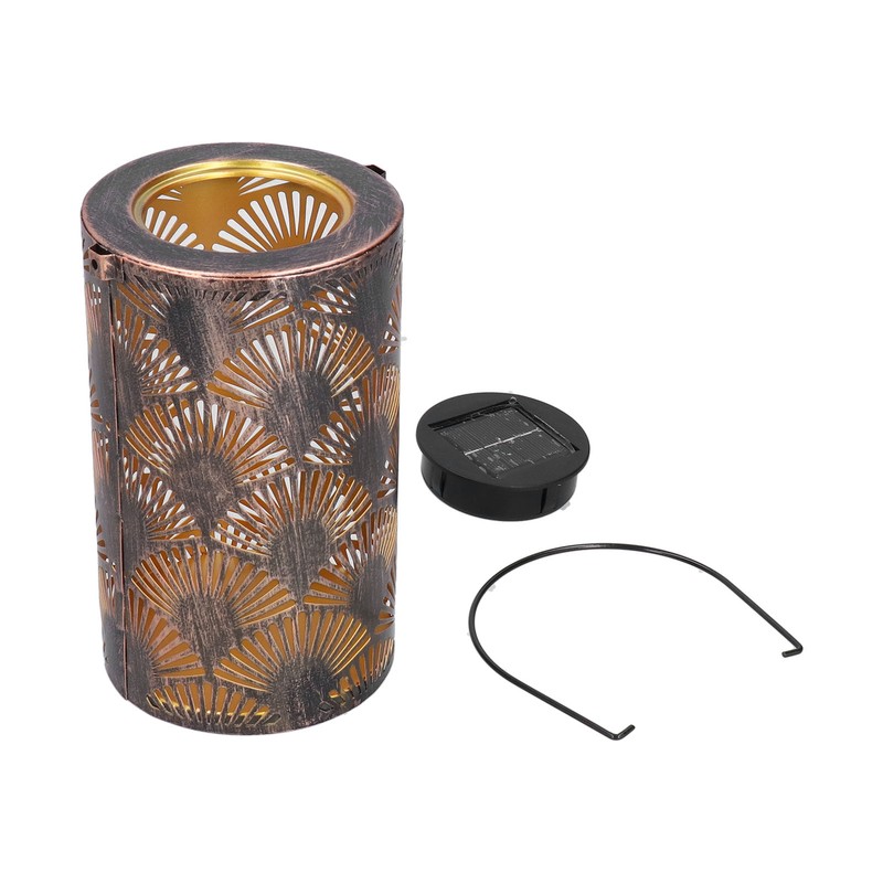 LED Solar Lantern Retro Iron Hollow Portable Warm Light Outdoor