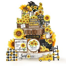 23 Pcs Sunflower Tiered Tray Decor Set Farmhouse Summer Decor