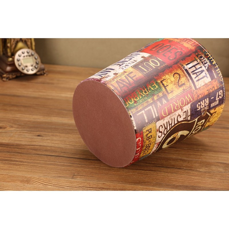 Scakbyer Wastebasket, Retro European Style Household Home Office Round PU