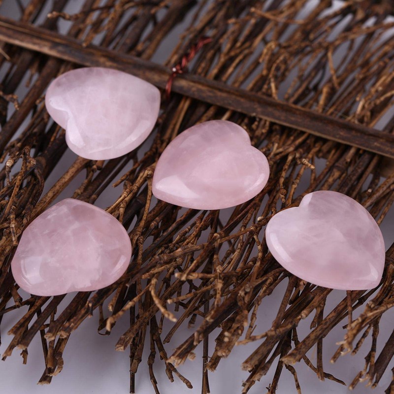 Rose Quartz Heart Stone, Pack of 4 Heart-Shaped Hearts, Pink