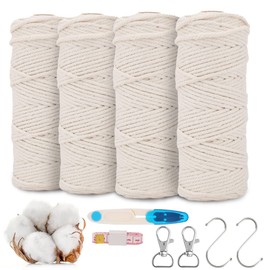 RANJIMA Macrame Yarn 3 mm x 50 m, Macrame Set Colourful Gradient 4, Natural Cotton Yarn with Macrame Accessories for Wall Hangings, Hanging Plant Hangers and Wedding Decorations, DIY Crafts, Beige