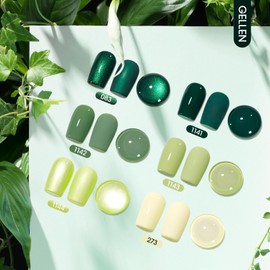 GELLEN Gel Polish Nail Set 6 Colors Spring Summer Lucky Green Soak Off UV Nail Drawing Gel Polish Swirl Shell Thread Effect Long Lasting Home Salon Manicure Gift for Her