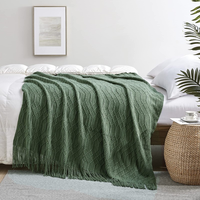 KASYLAN 100% Acrylic Knitted Throw Blanket Textured Solid Soft Decorative