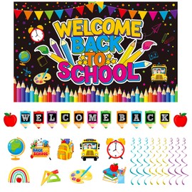 Welcome Back to School Backdrop Banner Set,First Day of School Party Welcome to Kindergarten School Classroom Party Decorations,Teacher Office School Supplies