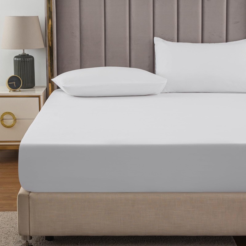 Soifox Double Fitted Sheets 40 cm Extra Deep Pocket White