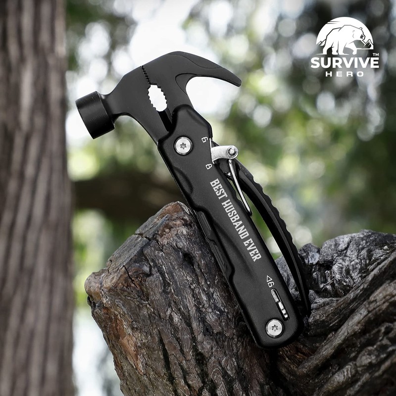 SURVIVE HERO Husband Gifts for Husbband – Mini Hammer Multitool,
